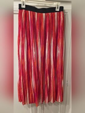 Notations Women’s Bright Pink & Orange Printed Maxi Skirt ~ Size Medium